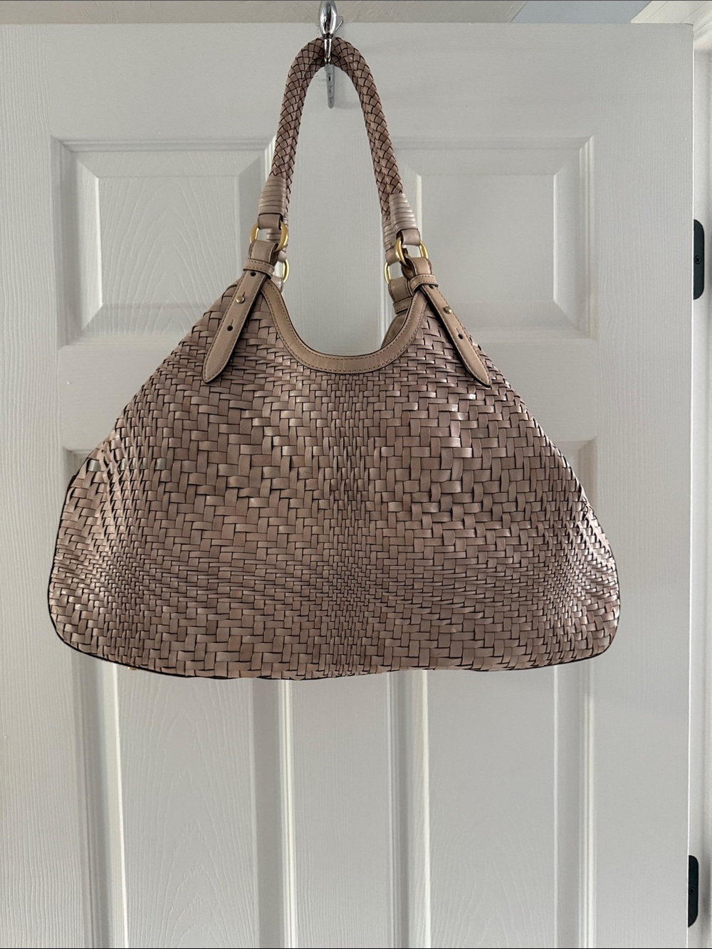 Cole Haan Woven Taupe Shoulder Bag with Braided Handle